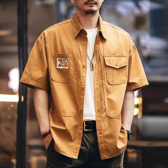 格蓝鹿 宽松水洗时尚都市短袖衬衫 男款