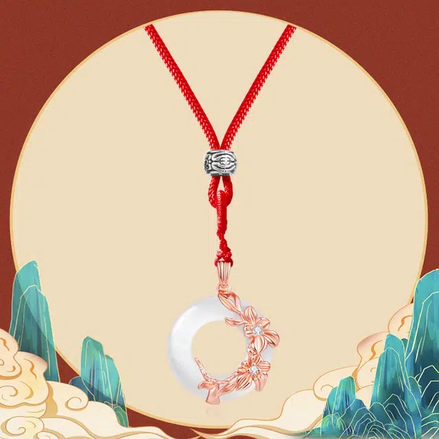 北隐 国风新中式三生三世转运招桃花 复古镂空闺蜜 公主与骑士古法手工编织红绳平安扣 琉璃 玉石项链 男女同款情侣款 女神 礼盒款