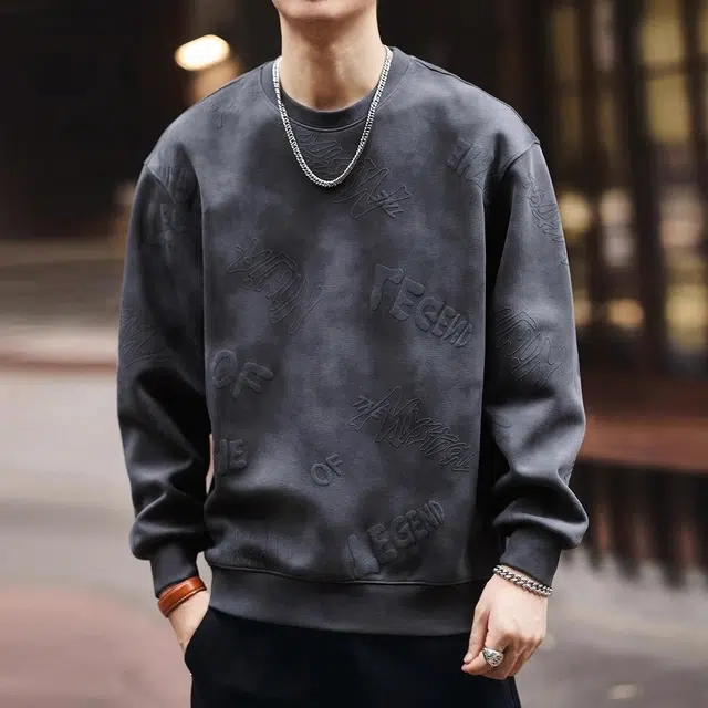 格蓝鹿 高端设计感扎染字母印花圆领卫衣 男款
