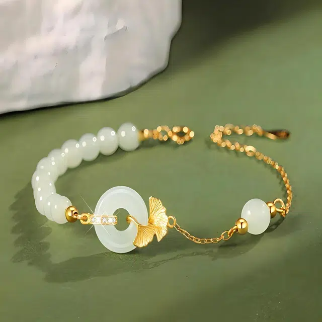 尚银福 三生有杏 新中式国潮高级感设计 吉祥如意转运珠 琉璃 玉石手链 女款