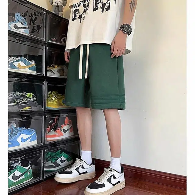 物质公式 美式复古经典条纹撞色系带纯色百搭通勤直筒透气运动五分休闲短裤 男女同款