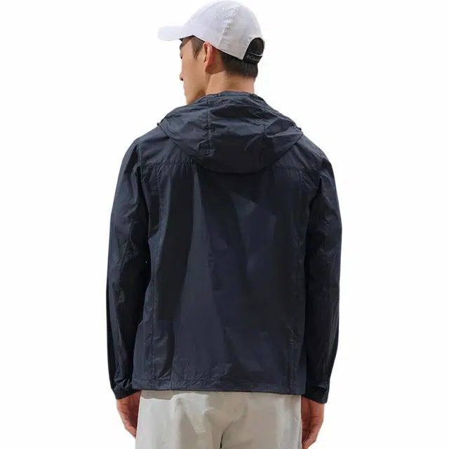 探路者 运动休闲简约纯色连帽 防紫外线防晒服 男款 蓝岩黑