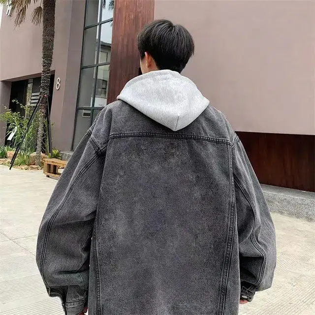 袋鼠 美式复古解构宽松纯色牛仔外套 男女同款
