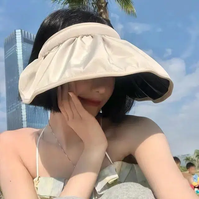 黑胶贝壳帽防紫外线 朵澜 夏季户外大帽檐海边优雅时尚出游 涤纶 防晒帽 女款