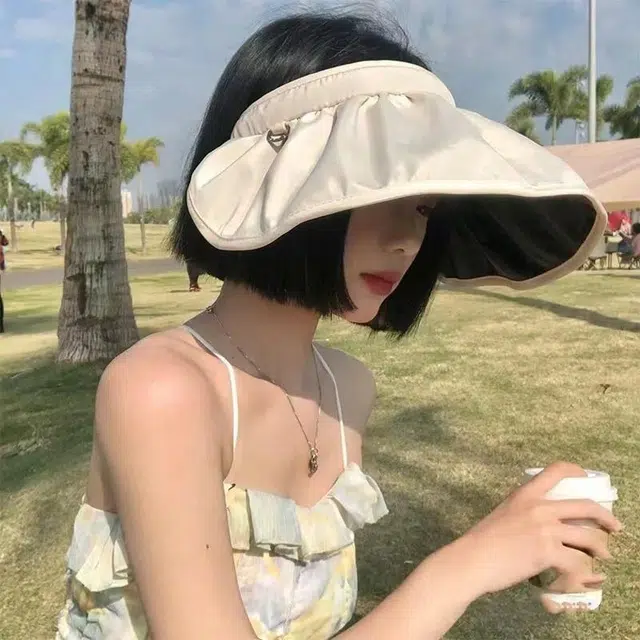 黑胶贝壳帽防紫外线 朵澜 夏季户外大帽檐海边优雅时尚出游 涤纶 防晒帽 女款