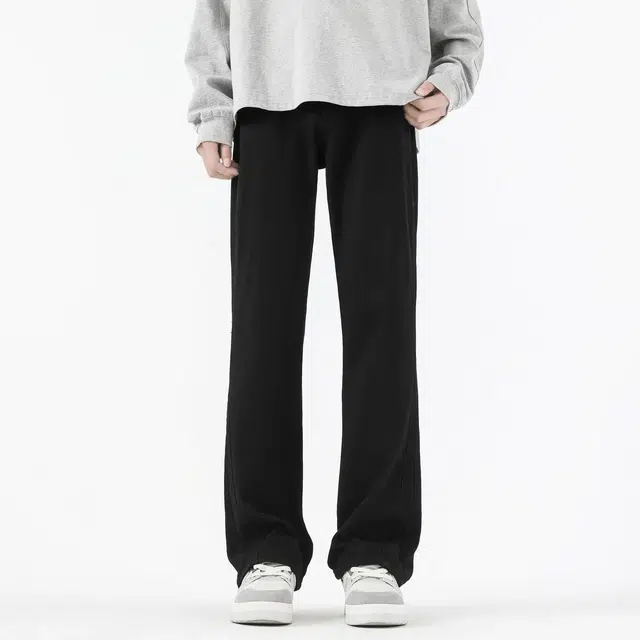 八哥 美式复古高街水洗做旧简约纯色黑牛弯刀裤基础款休闲运动百搭显高显瘦弹力垂感时尚高级感潮流日常通勤牛仔裤 男女同款