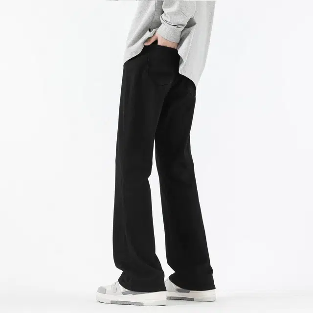 八哥 美式复古高街水洗做旧简约纯色黑牛弯刀裤基础款休闲运动百搭显高显瘦弹力垂感时尚高级感潮流日常通勤牛仔裤 男女同款
