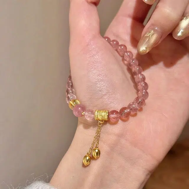 倾爱 财源滚滚 新中式复古风 莲蓬好运天然 草莓晶 手串 女款