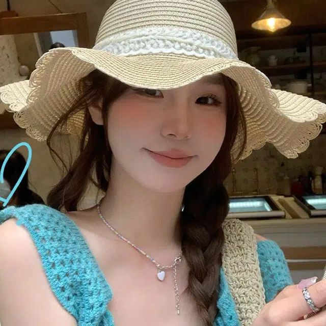 浪莎 法式波浪边蕾丝蝴蝶结草帽夏季大帽檐太阳帽户外出行度假风沙滩海边遮阳帽 草编 防晒帽 女款