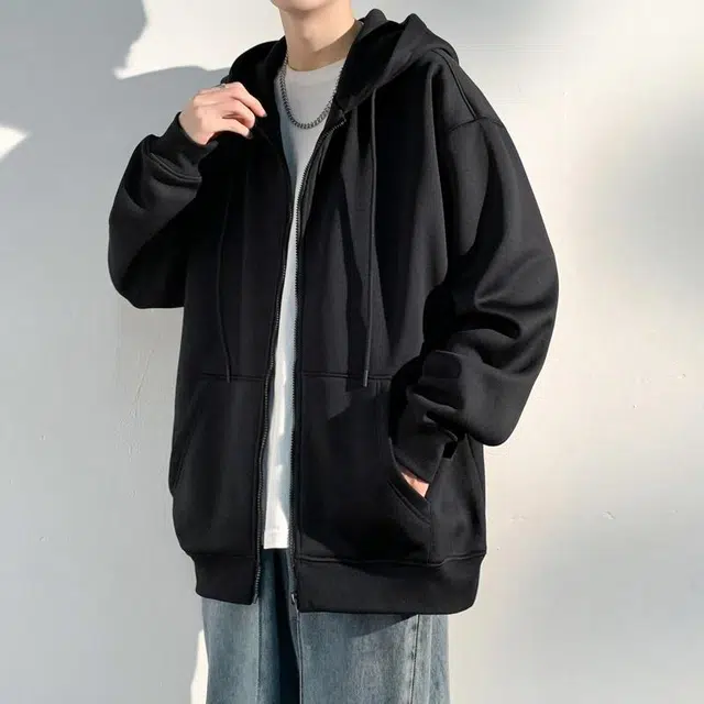 大白鲨 美式复古时尚潮流简约风个性设计青春流行纯色宽松百搭开衫连帽外套卫衣 男女同款