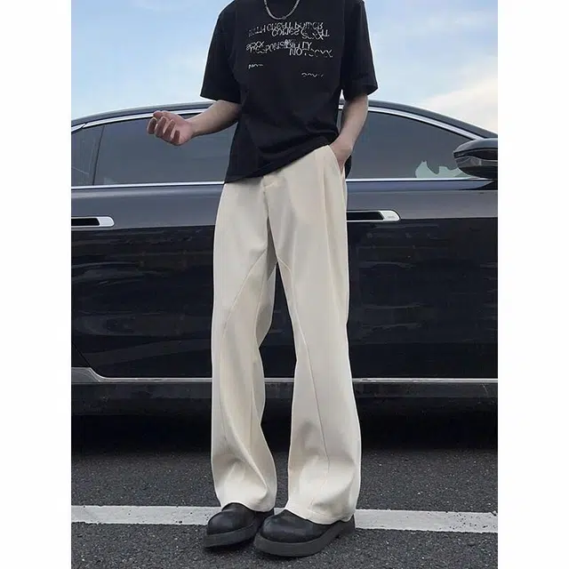 臣目 微喇垂坠感高级感马吉拉修身直筒休闲西装裤 男款