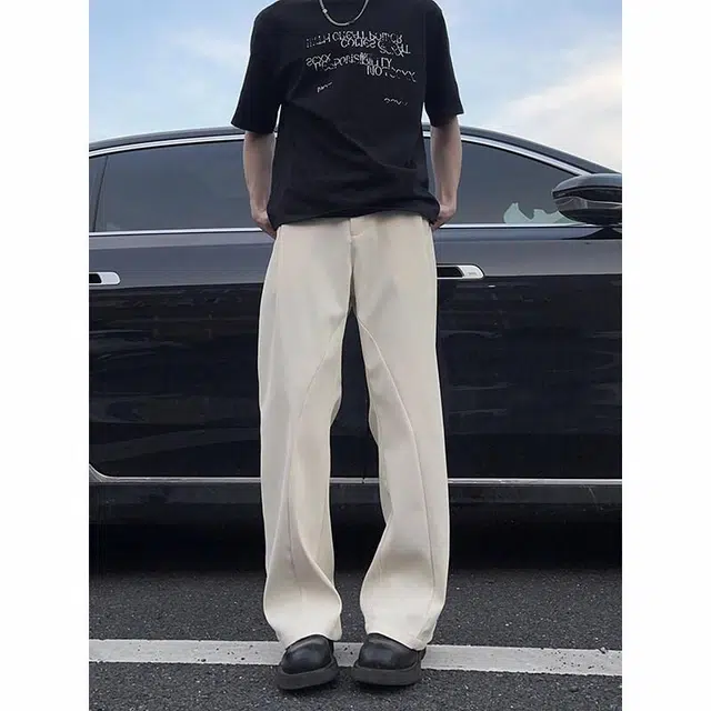 臣目 微喇垂坠感高级感马吉拉修身直筒休闲西装裤 男款