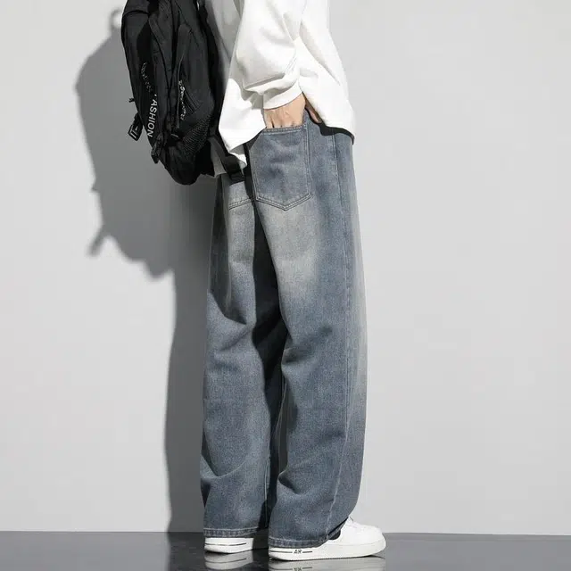 顶峰保罗 美式高街水洗做旧宽松潮牌直筒牛仔裤 男女同款