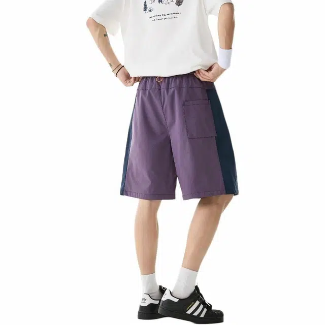 颂希尔 美式拼接宽松轻薄运动裤休闲短裤 男女同款