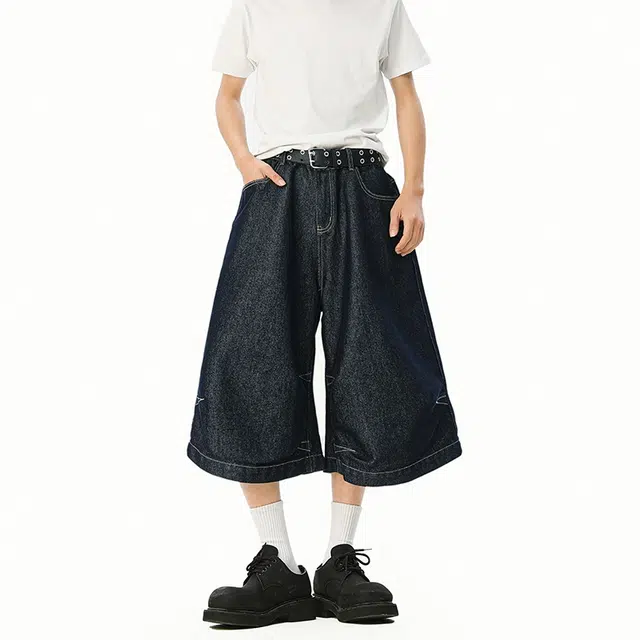 欧路得 美式高街宽松休闲时尚百搭纯色牛仔短裤 男款