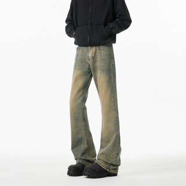 快鱼 美式高街水洗复古微喇百搭日常通勤潮牌弯刀修身显瘦牛仔裤 男女同款