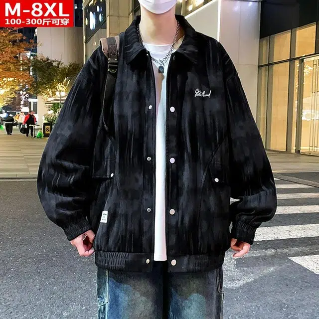 大白鲨 扎染褂子春秋潮牌宽松高级感工装外套翻领大码夹克 男款