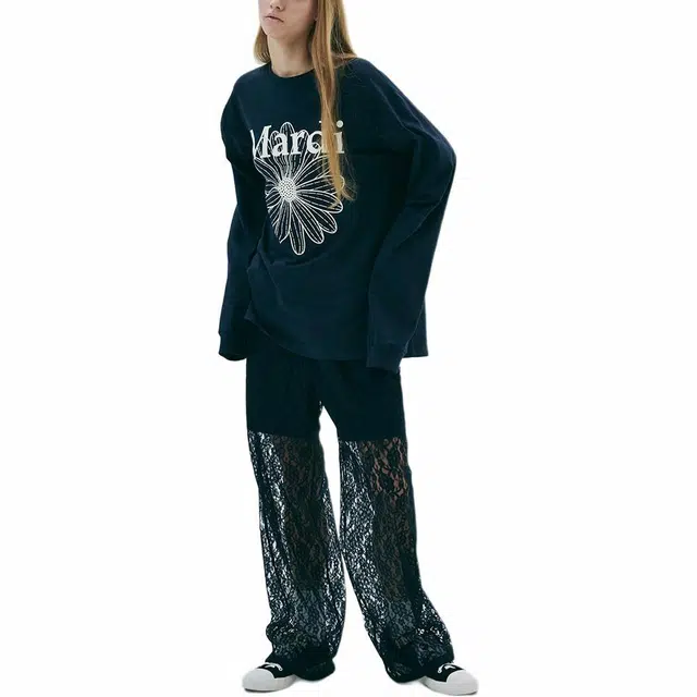 MARDI MERCREDI SS25 UNISEX TSHIRT LONG SLEEVE FLOWERMARDI_NAVY IVORY T