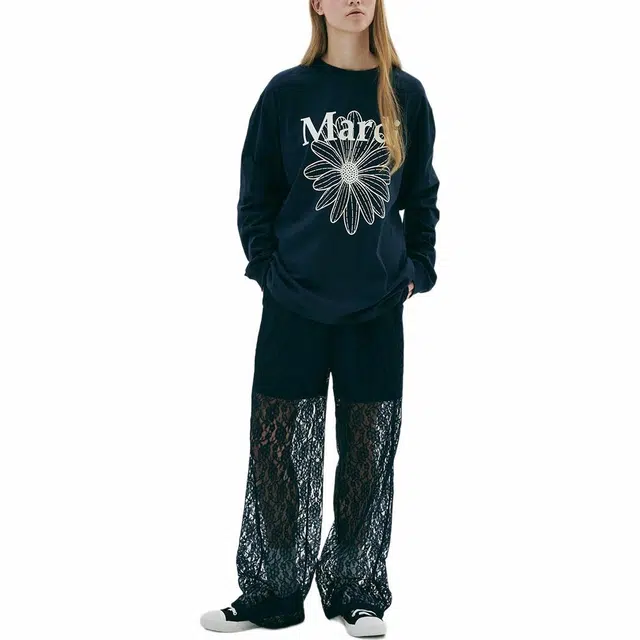 MARDI MERCREDI SS25 UNISEX TSHIRT LONG SLEEVE FLOWERMARDI_NAVY IVORY T