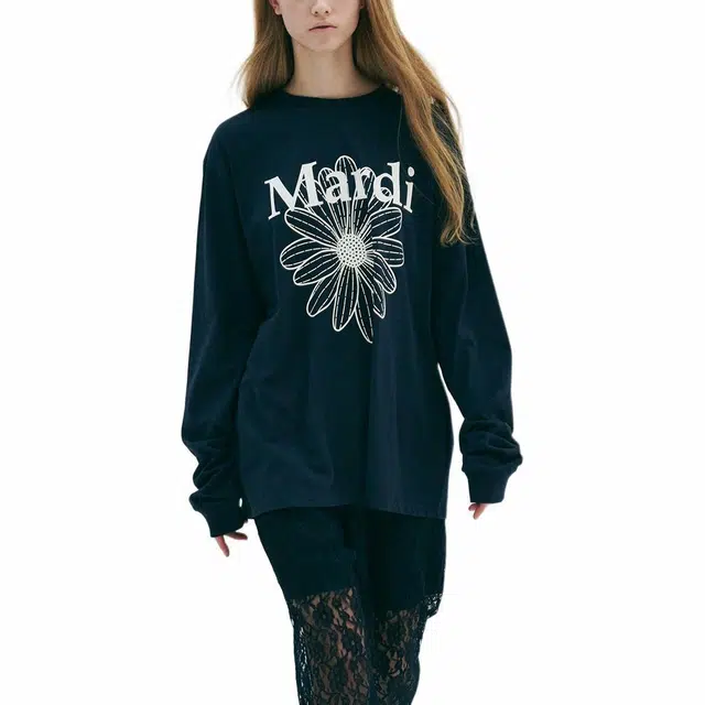 MARDI MERCREDI SS25 UNISEX TSHIRT LONG SLEEVE FLOWERMARDI_NAVY IVORY T