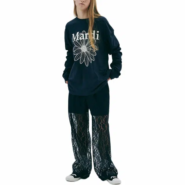 MARDI MERCREDI SS25 UNISEX TSHIRT LONG SLEEVE FLOWERMARDI_NAVY IVORY T