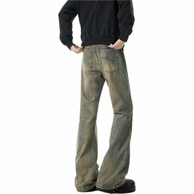 快鱼 美式高街水洗复古微喇百搭日常通勤潮牌弯刀修身显瘦牛仔裤 男女同款