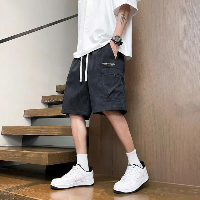 黑恐龙 美式复古舒适百搭宽松直筒休闲短裤 男女同款