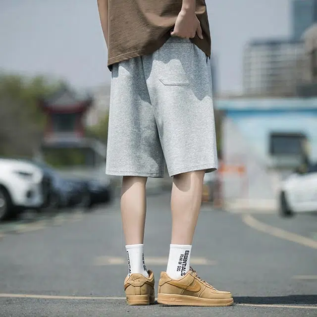 黑恐龙 美式潮流纯色字母印花百搭宽松舒适直筒五分休闲短裤 男女同款