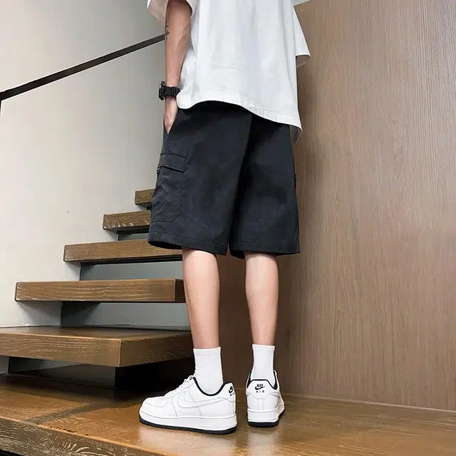 黑恐龙 美式复古舒适百搭宽松直筒休闲短裤 男女同款
