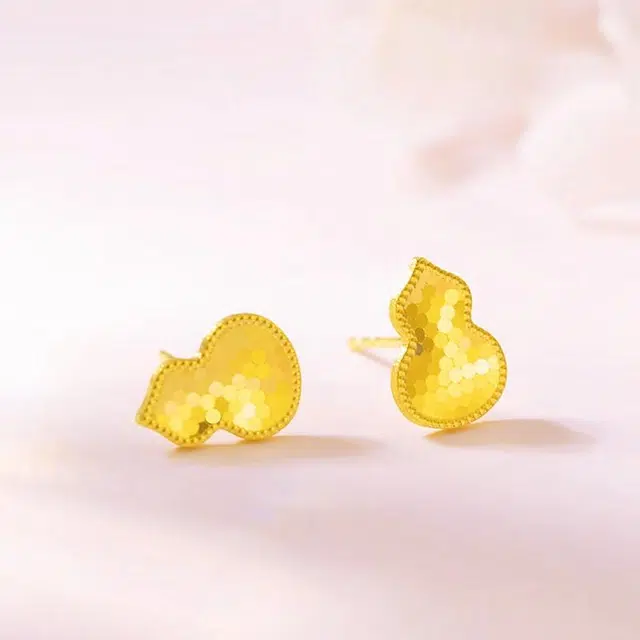 雅生珠宝 爆闪龙鳞葫芦耳饰 福禄吉祥 平安顺遂 #好运 足金 按克计价 黄金耳钉 女款