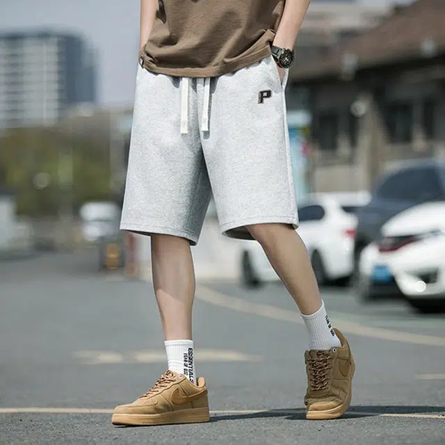 黑恐龙 美式潮流纯色字母印花百搭宽松舒适直筒五分休闲短裤 男女同款
