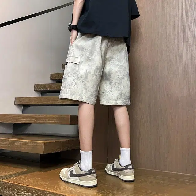 黑恐龙 美式复古舒适百搭宽松直筒休闲短裤 男女同款