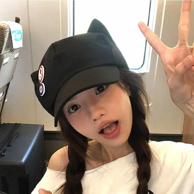 玄唐 二次元动漫卡通猫耳朵春夏季甜美可爱小众日系大头围显脸小百搭亚文化少萝萌系宅棉帽 聚酯纤维 鸭舌帽 女款
