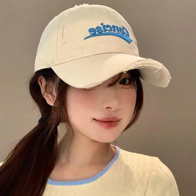玄唐 美式复古字母刺绣破洞防晒遮阳宽帽檐休闲百搭大头围显脸小 棉 鸭舌帽 男女同款情侣款