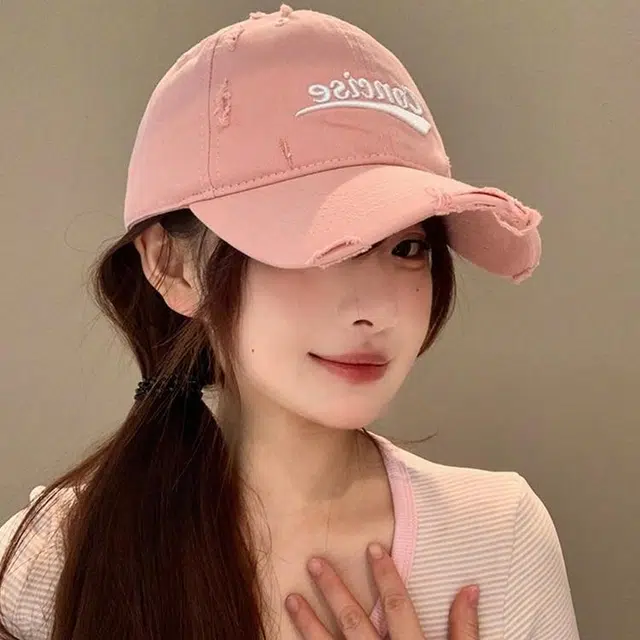 玄唐 美式复古字母刺绣破洞防晒遮阳宽帽檐休闲百搭大头围显脸小 棉 鸭舌帽 男女同款情侣款