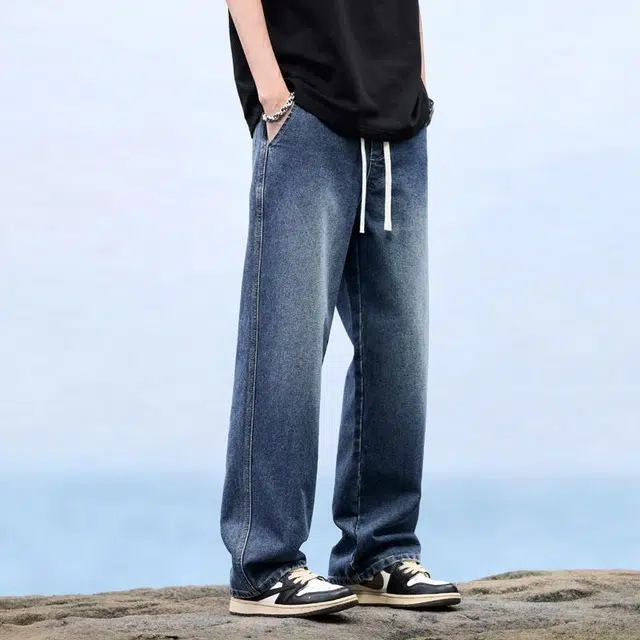 羽浅 美式复古时尚休闲宽松直筒裤牛仔裤 男女同款