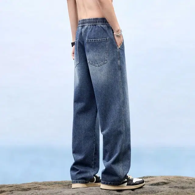 羽浅 美式复古时尚休闲宽松直筒裤牛仔裤 男女同款