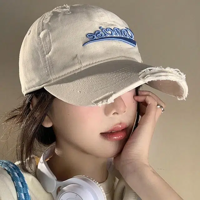 玄唐 美式复古字母刺绣破洞防晒遮阳宽帽檐休闲百搭大头围显脸小 棉 鸭舌帽 男女同款情侣款