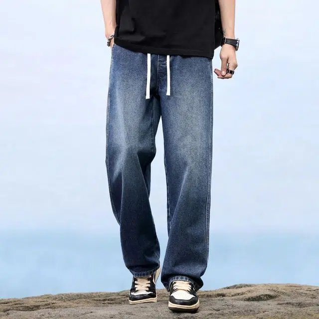 羽浅 美式复古时尚休闲宽松直筒裤牛仔裤 男女同款
