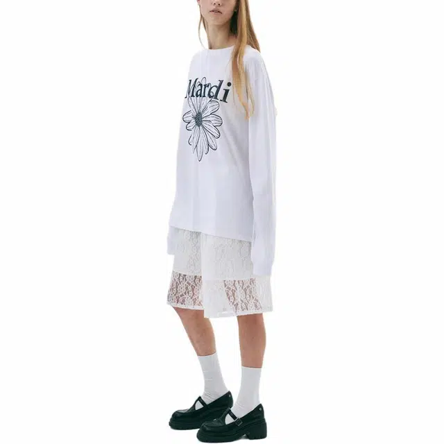 MARDI MERCREDI SS25 UNISEX TSHIRT LONG SLEEVE FLOWERMARDI_WHITE NAVY T