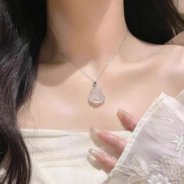 【甄选高品质&福佑相伴】 金师傅 笑脸佛公弥勒佛吊坠 新中式国潮复古气质典雅百搭贵气清冷 小众轻奢设计高级感#好运 玉髓 项链 女款