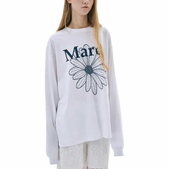 MARDI MERCREDI SS25 UNISEX TSHIRT LONG SLEEVE FLOWERMARDI_WHITE NAVY T