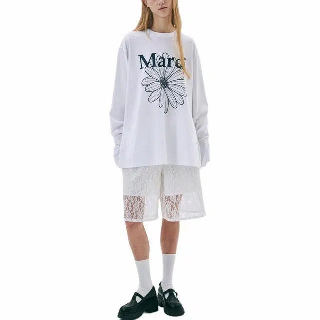 MARDI MERCREDI SS25 UNISEX TSHIRT LONG SLEEVE FLOWERMARDI_WHITE NAVY T