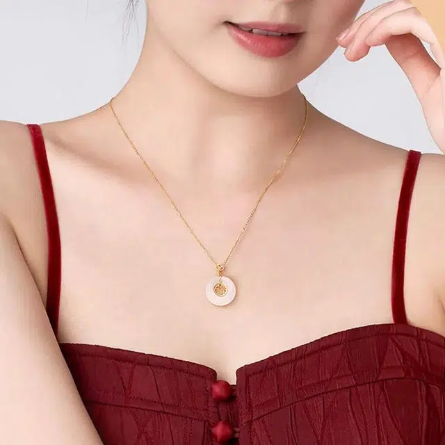 梵星饰季 如意平安扣 新中式国潮风典雅大气小众设计高级感 日常百搭 玉髓 玉石项链 女款