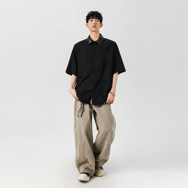 棉基因 日系文艺风简约百搭条纹设计宽松休闲短袖衬衫 男女同款