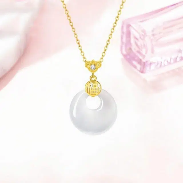 凤庙珠宝 玉满福吊坠 福运满满平安转运 新中式福锁平安扣复古精致优雅国潮设计感锁骨链#好运 玉髓 项链 女款
