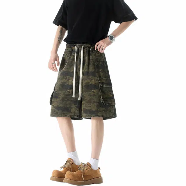 哲源 美式复古高街多口袋设计感迷彩伐木五分裤子基础款户外通勤透气凉感潮流百搭废土风中性直筒宽松运动休闲工装短裤 男女同款