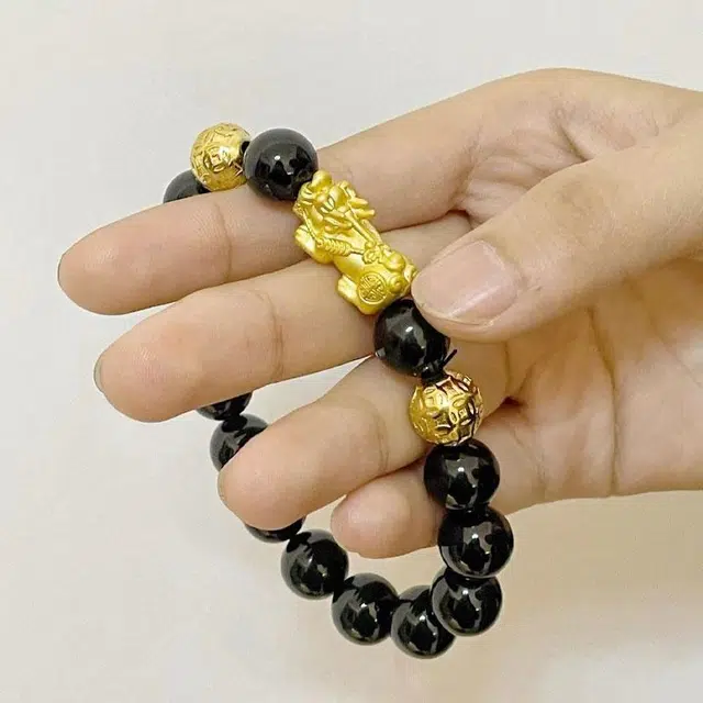 福柚 新中式招财貔貅吞金纳银国潮复古转运珠 黑檀 木作手串 男女同款情侣款