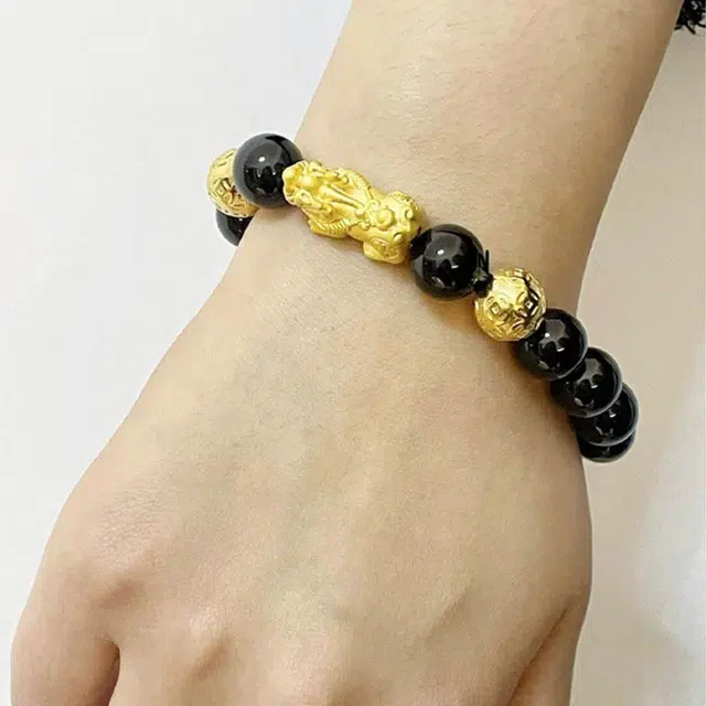 福柚 新中式招财貔貅吞金纳银国潮复古转运珠 黑檀 木作手串 男女同款情侣款