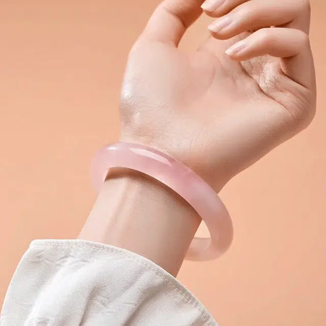 【幸运之石】 匠锁心玉 樱花粉贵妃桃花新中式国潮能量磁场时尚百搭清冷典雅高级感气质温婉正圈手饰显白天然 粉水晶 手镯 男女同款情侣款